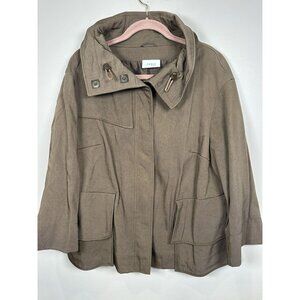 Akris Utility Jacket Beige Khaki Womens Size 14 Pockets Snap Viscose
